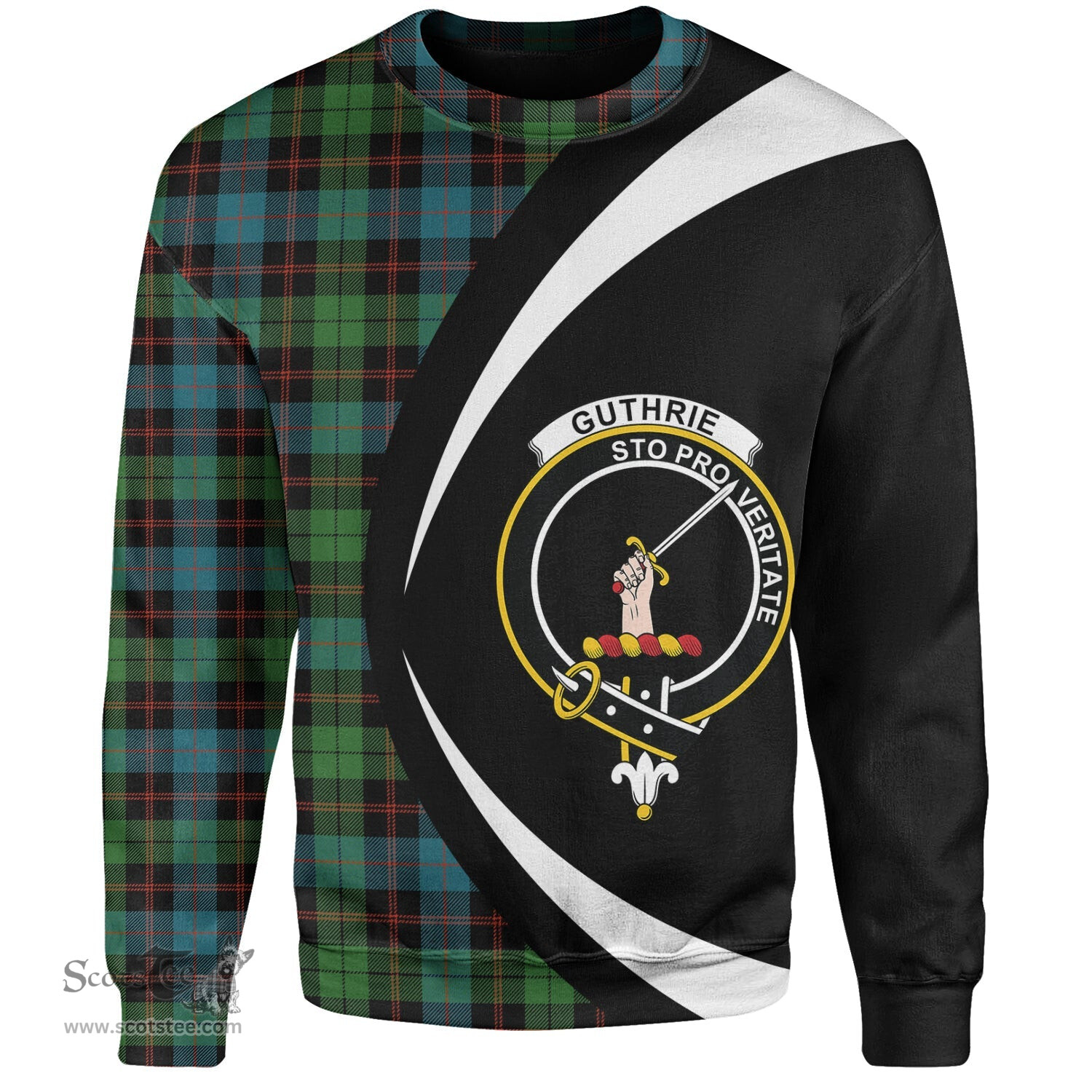 ScotsTee Shop Scottish Guthrie Ancient Clan Crest Personalized Tartan Sweatshirt Circle Style Back Shirt with Your Text