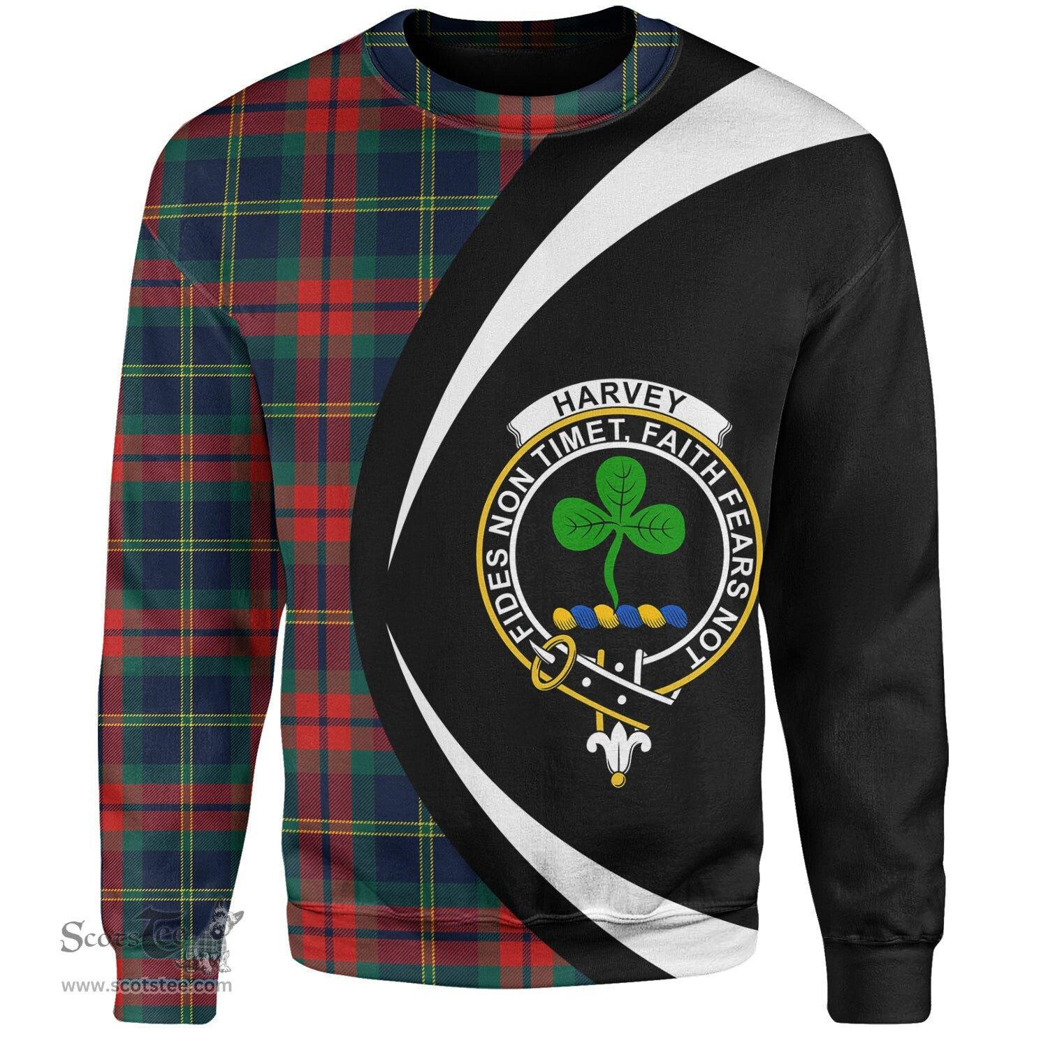 ScotsTee Shop Scottish Harvey Modern Clan Crest Personalized Tartan Sweatshirt Circle Style Back Shirt with Your Text