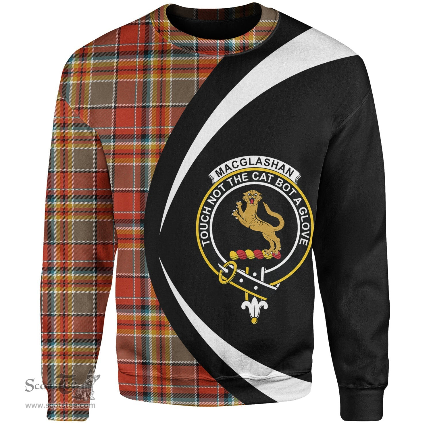 ScotsTee Shop Scottish MacGlashan Ancient Clan Crest Personalized Tartan Sweatshirt Circle Style Back Shirt with Your Text