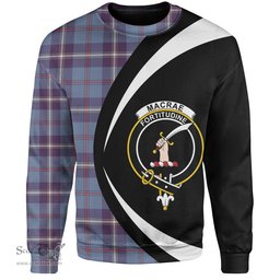 ScotsTee Shop Scottish MacRae of America Weathered Clan Crest Personalized Tartan Sweatshirt Circle Style Back Shirt with Your Text