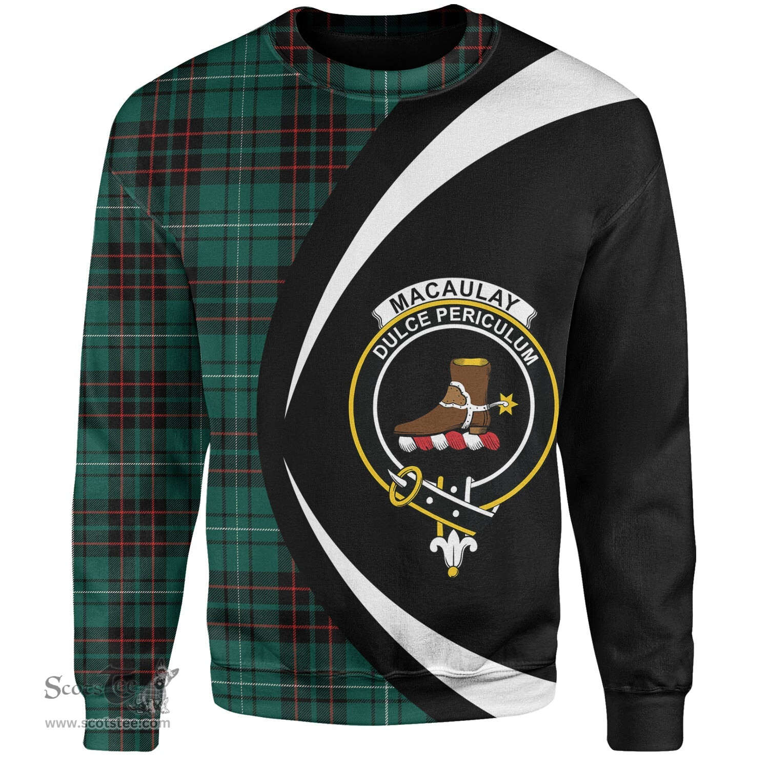 ScotsTee Shop Scottish MacAulay of Lewis Modern Clan Crest Personalized Tartan Sweatshirt Circle Style Back Shirt with Your Text