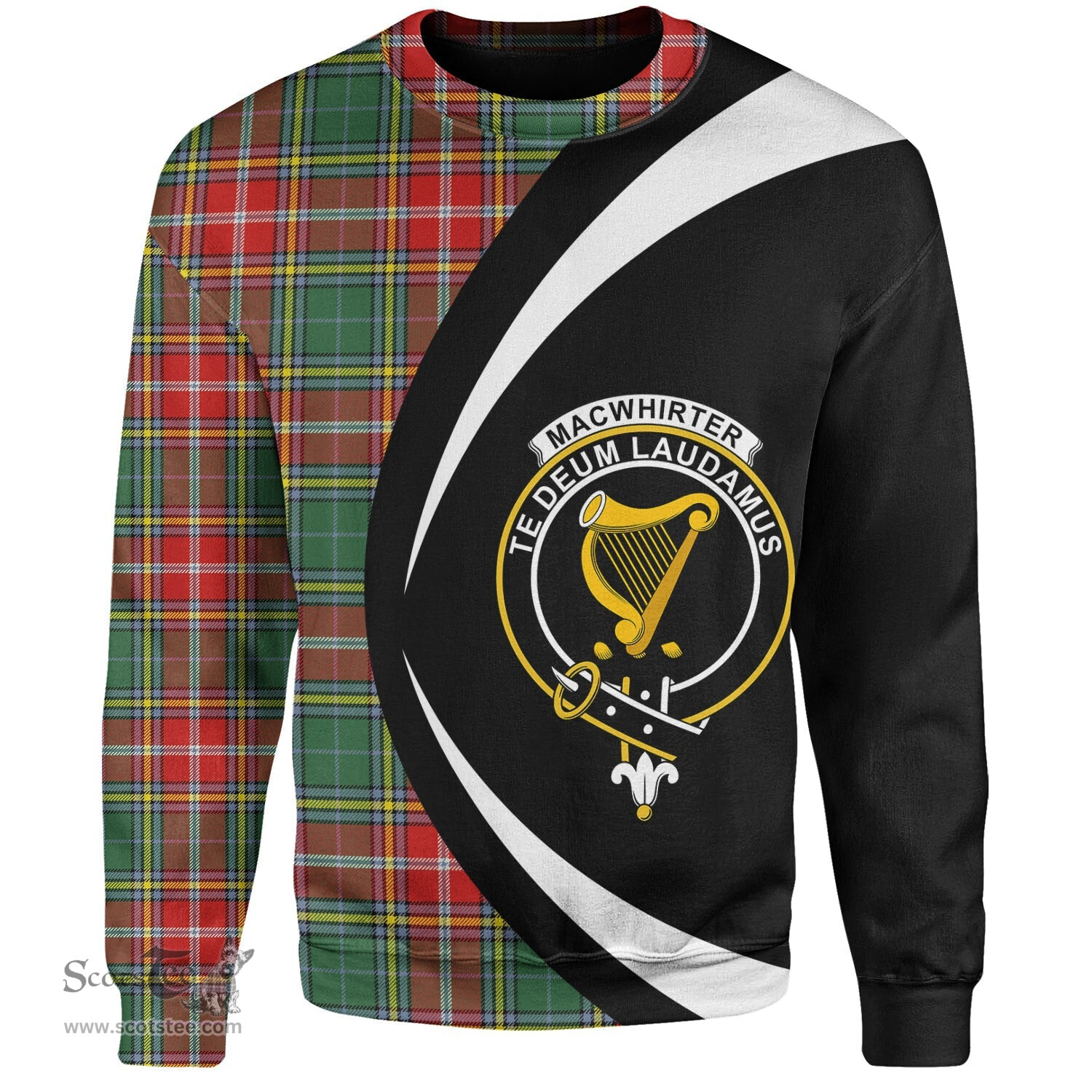 ScotsTee Shop Scottish MacWhirter Modern Clan Crest Personalized Tartan Sweatshirt Circle Style Back Shirt with Your Text