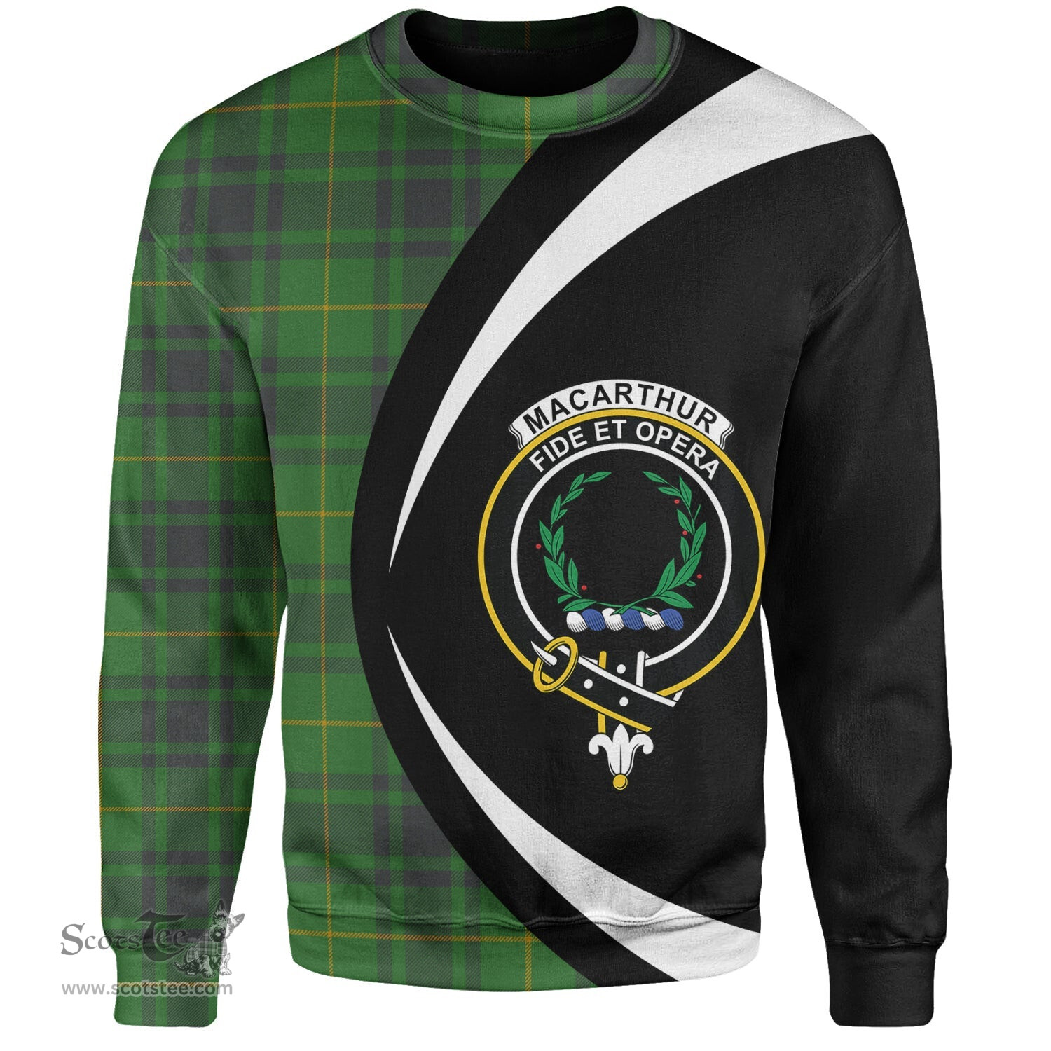 ScotsTee Shop Scottish MacArthur Ancient Clan Crest Personalized Tartan Sweatshirt Circle Style Back Shirt with Your Text