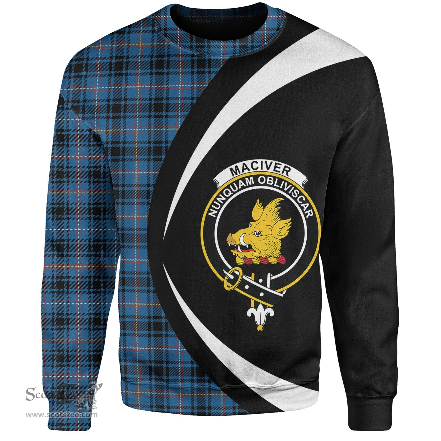 ScotsTee Shop Scottish MacIver of Strome Ancient Clan Crest Personalized Tartan Sweatshirt Circle Style Back Shirt with Your Text
