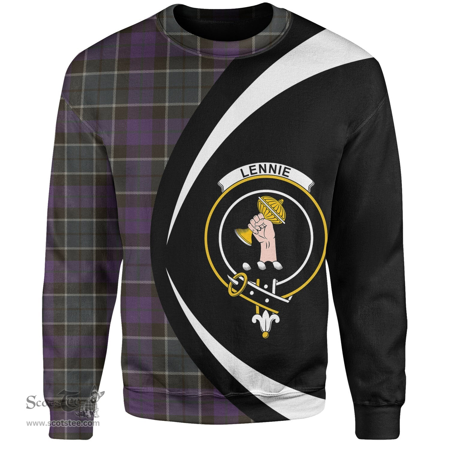 ScotsTee Shop Scottish Lennie Weathered Clan Crest Personalized Tartan Sweatshirt Circle Style Back Shirt with Your Text