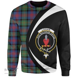 ScotsTee Shop Scottish Logan Modern Clan Crest Personalized Tartan Sweatshirt Circle Style Back Shirt with Your Text