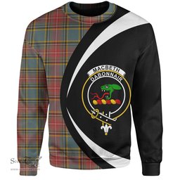 ScotsTee Shop Scottish MacBeth Weathered Clan Crest Personalized Tartan Sweatshirt Circle Style Back Shirt with Your Text