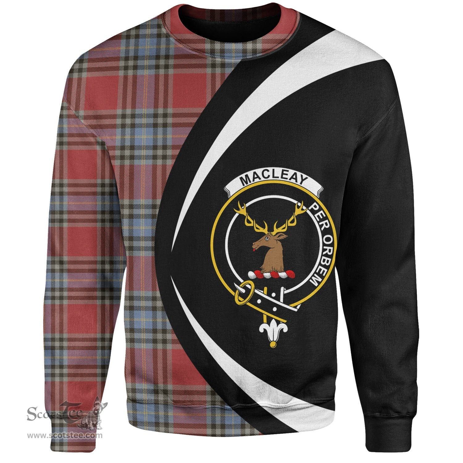 ScotsTee Shop Scottish MacLeay Weathered Clan Crest Personalized Tartan Sweatshirt Circle Style Back Shirt with Your Text