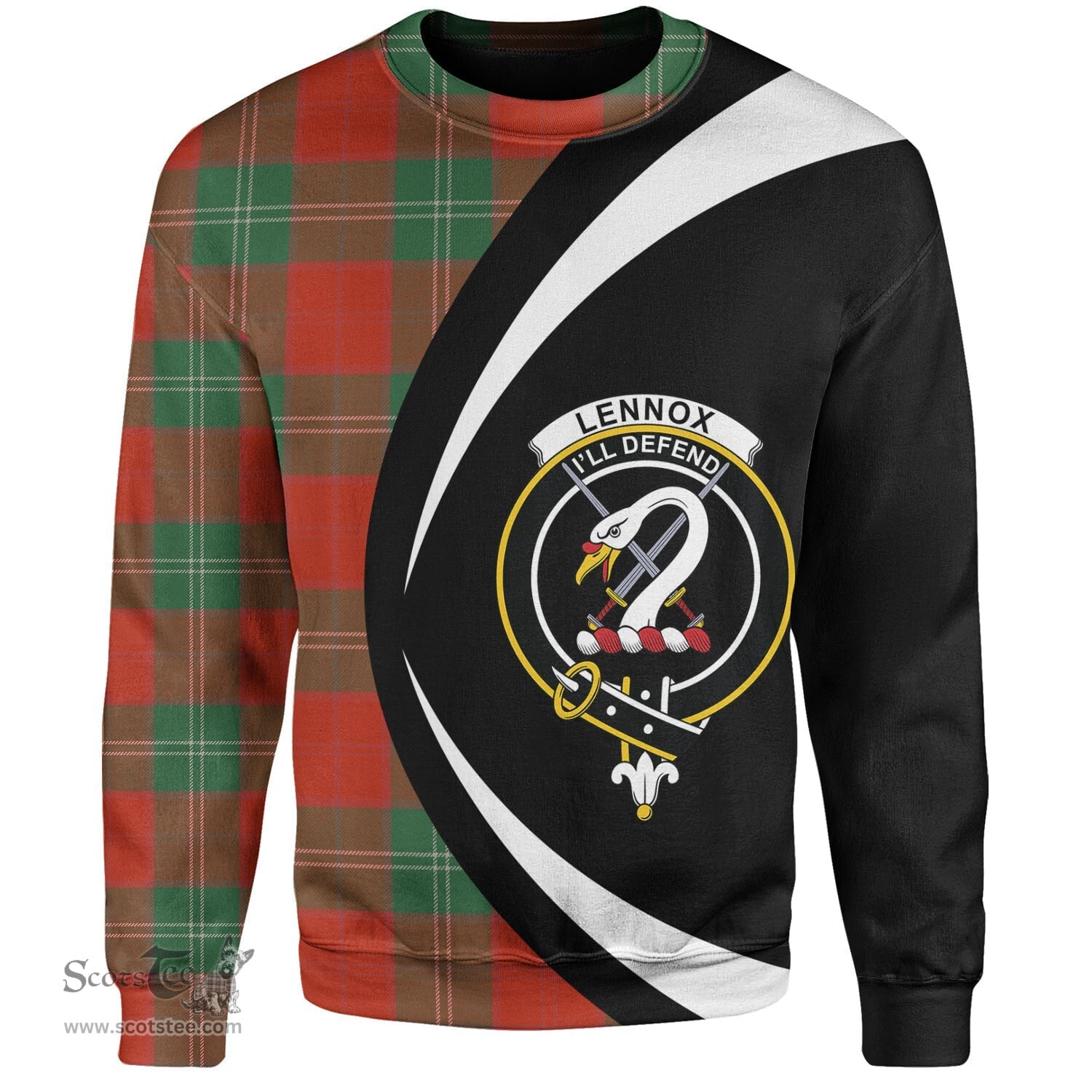 ScotsTee Shop Scottish Lennox Ancient Clan Crest Personalized Tartan Sweatshirt Circle Style Back Shirt with Your Text