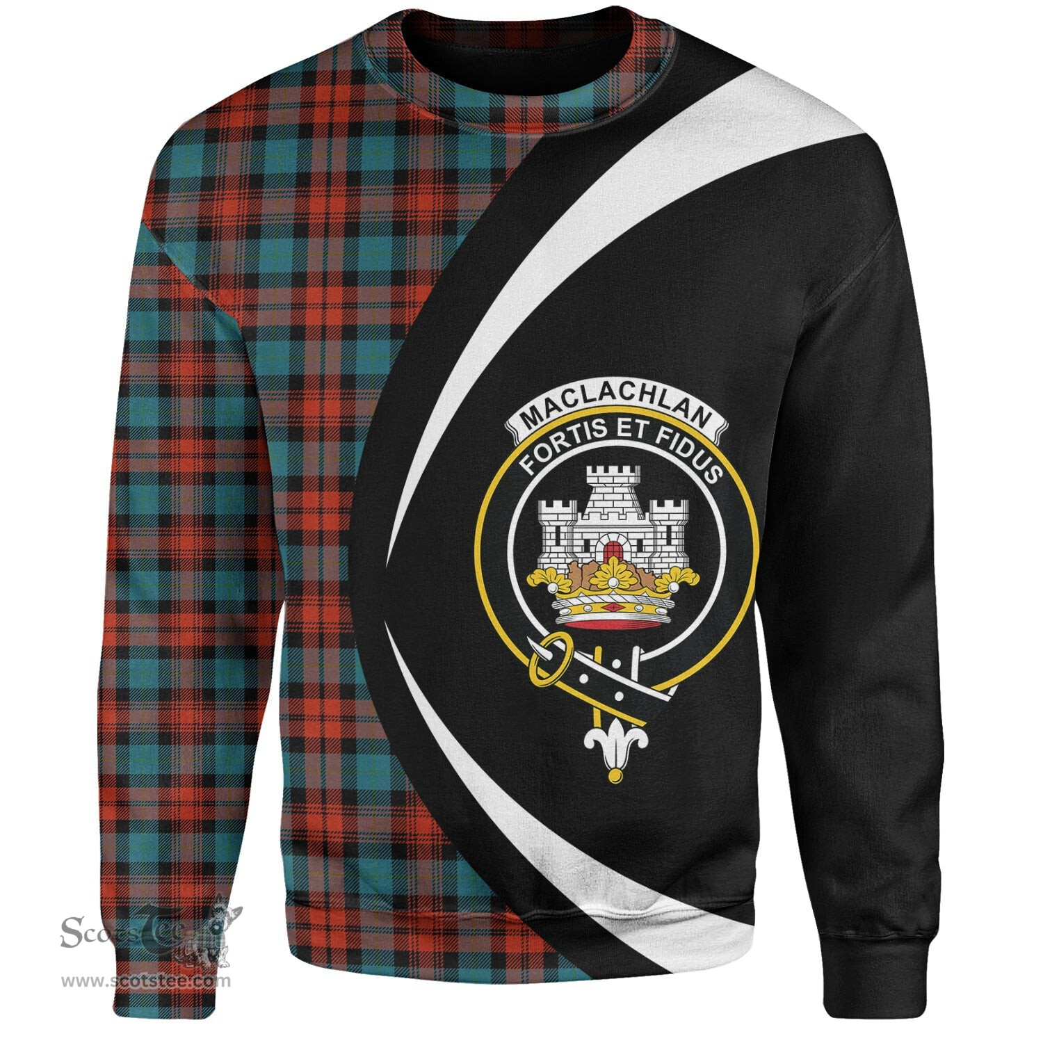 ScotsTee Shop Scottish MacLachlan Ancient Clan Crest Personalized Tartan Sweatshirt Circle Style Back Shirt with Your Text