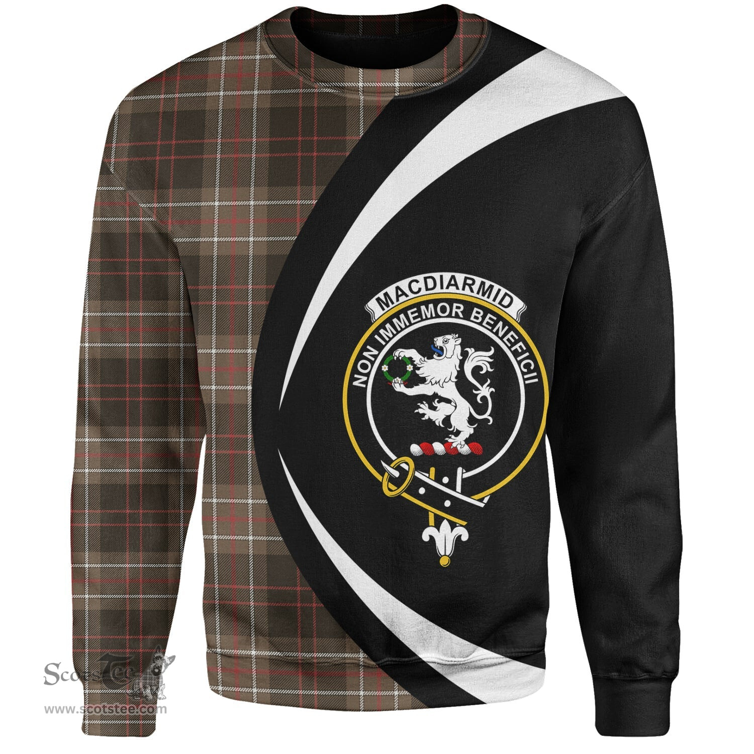 ScotsTee Shop Scottish MacDiarmid Weathered Clan Crest Personalized Tartan Sweatshirt Circle Style Back Shirt with Your Text