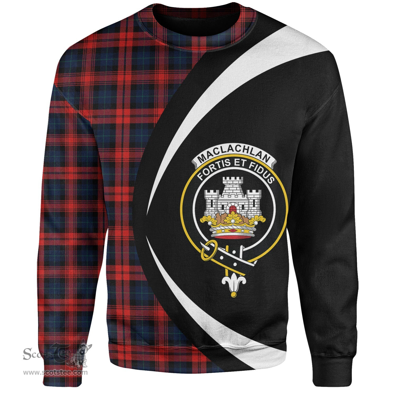 ScotsTee Shop Scottish MacLachlan Modern Clan Crest Personalized Tartan Sweatshirt Circle Style Back Shirt with Your Text