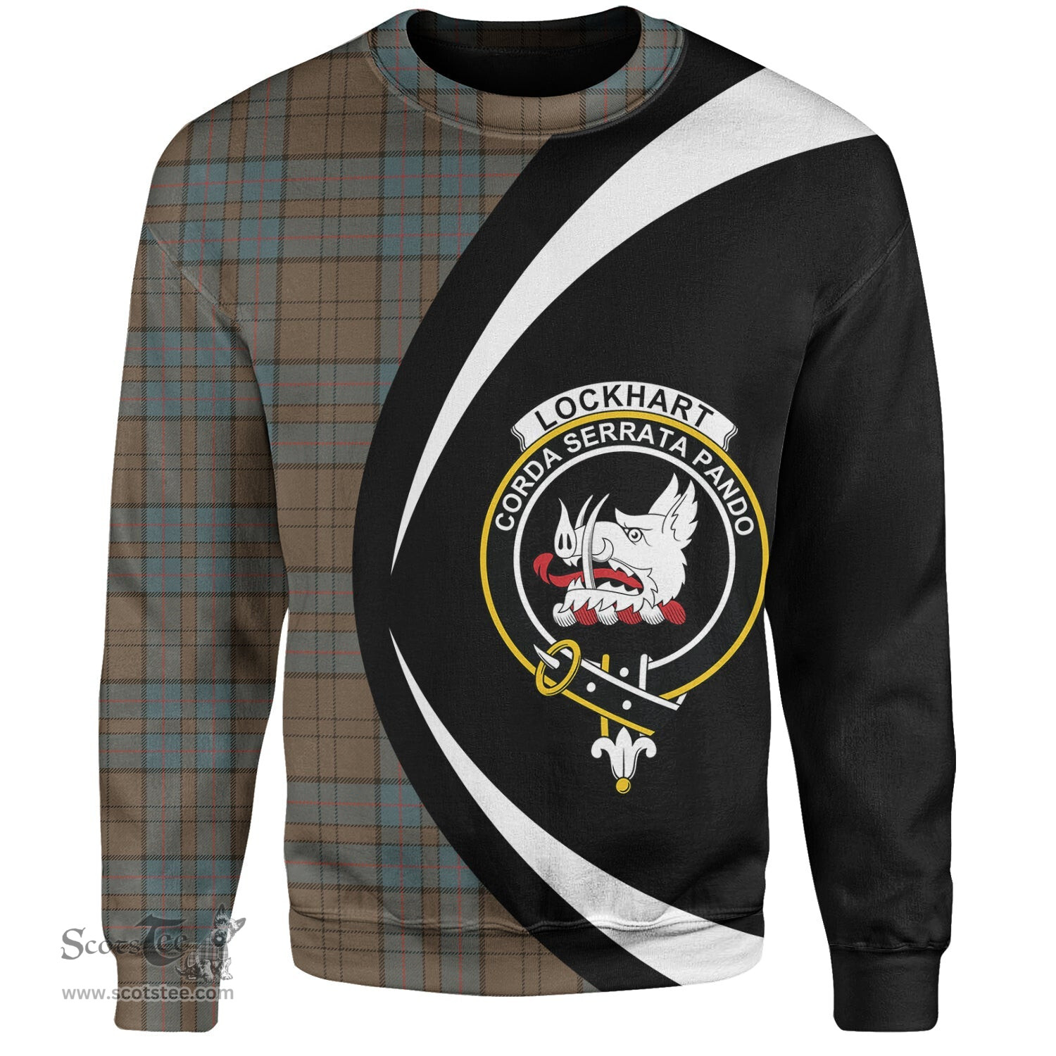 ScotsTee Shop Scottish Lockhart Weathered Clan Crest Personalized Tartan Sweatshirt Circle Style Back Shirt with Your Text