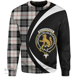 ScotsTee Shop Scottish MacPherson of Cluny Black & White Clan Crest Personalized Tartan Sweatshirt Circle Style Back Shirt with Your Text
