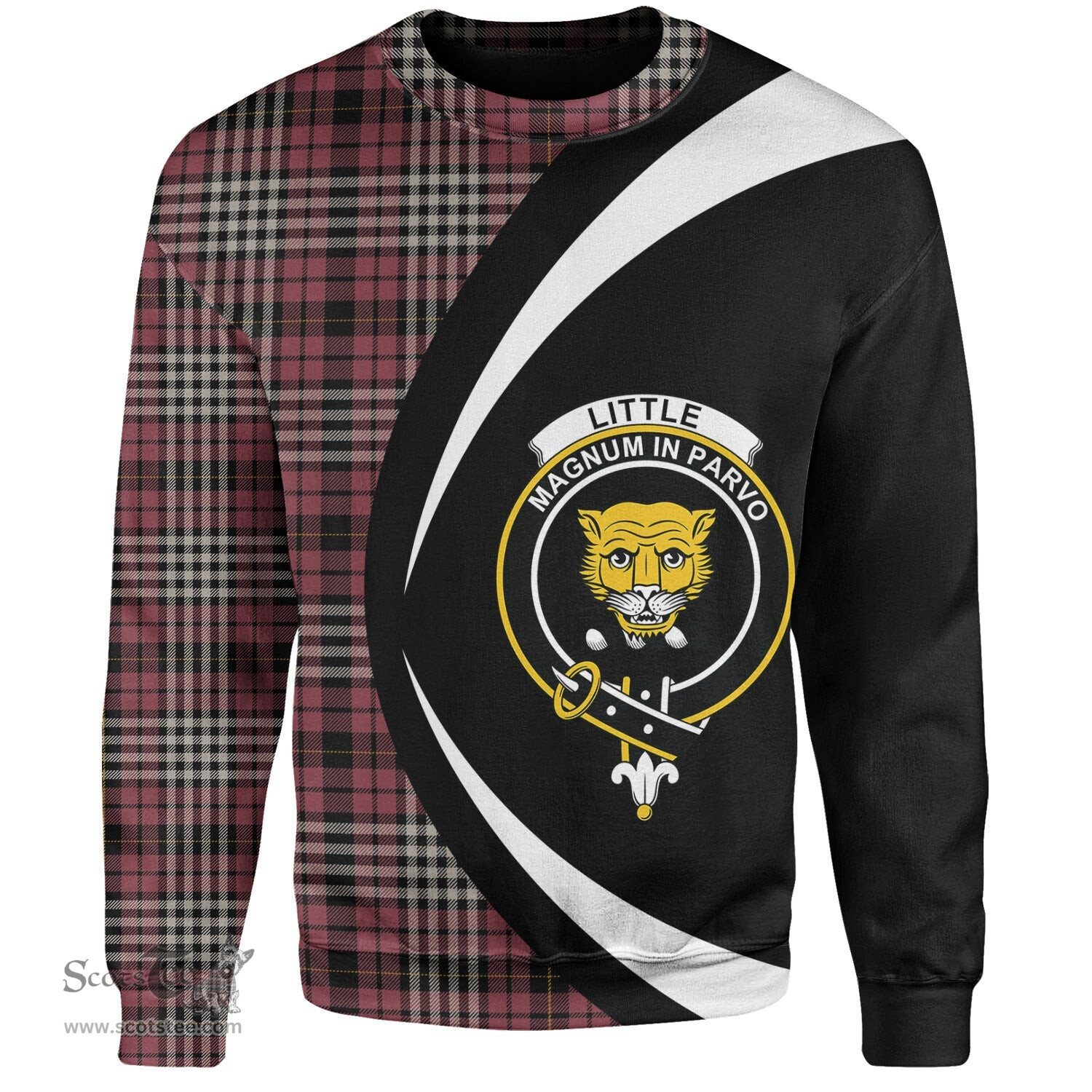 ScotsTee Shop Scottish Little of Morton Rigg Ancient Clan Crest Personalized Tartan Sweatshirt Circle Style Back Shirt with Your Text