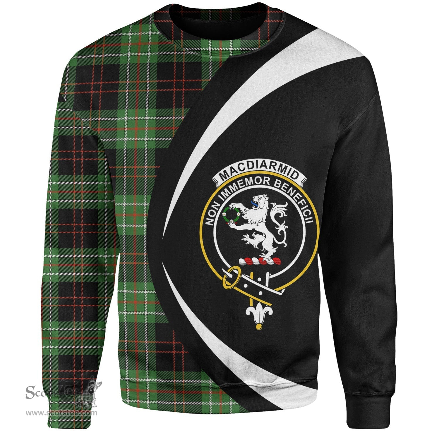 ScotsTee Shop Scottish MacDiarmid Ancient Clan Crest Personalized Tartan Sweatshirt Circle Style Back Shirt with Your Text
