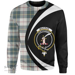 ScotsTee Shop Scottish MacRae of Conchra Weathered Clan Crest Personalized Tartan Sweatshirt Circle Style Back Shirt with Your Text