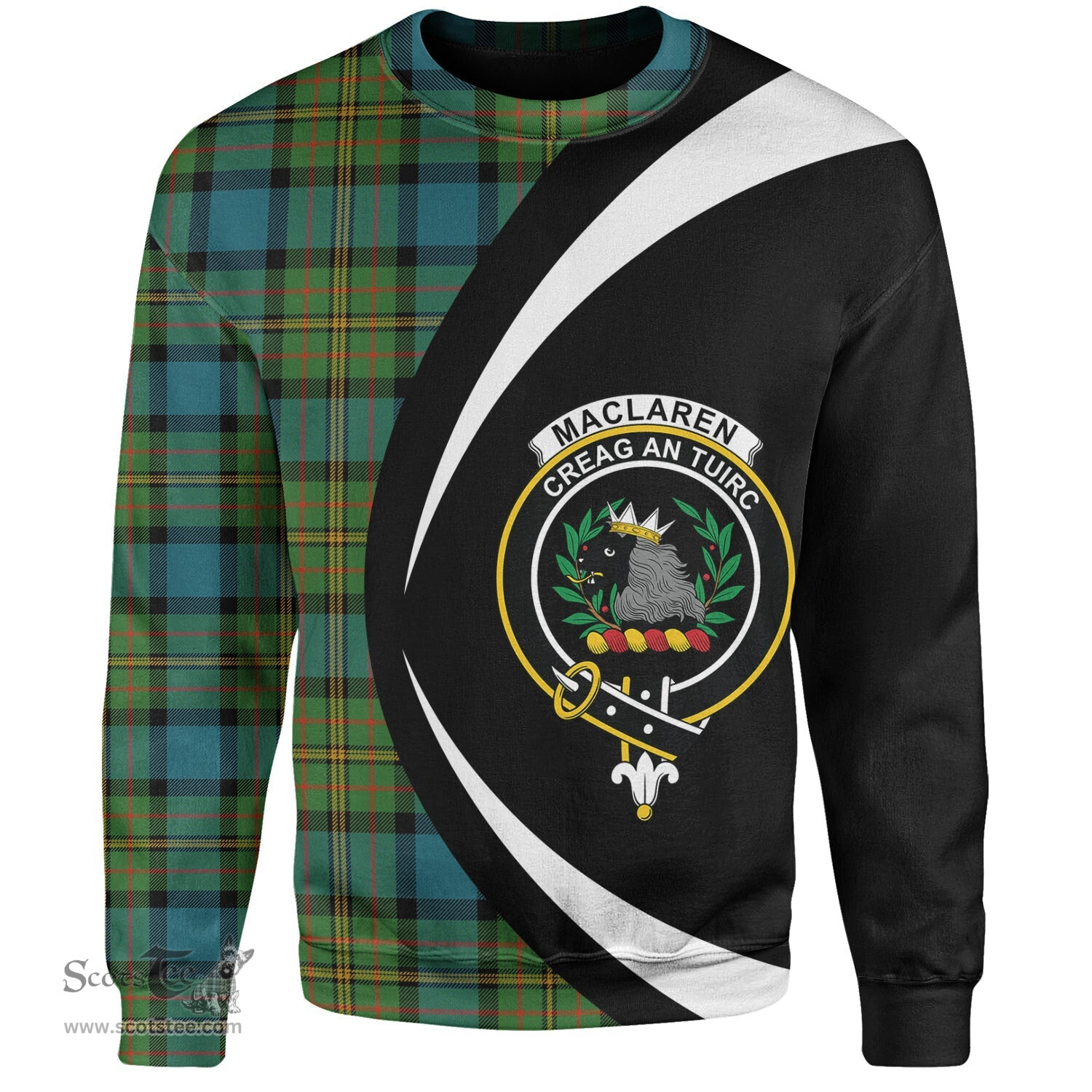 ScotsTee Shop Scottish MacLaren Ancient Clan Crest Personalized Tartan Sweatshirt Circle Style Back Shirt with Your Text