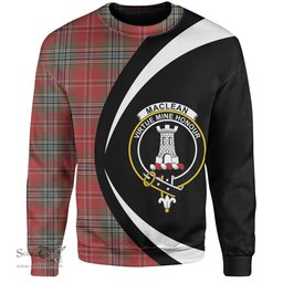 ScotsTee Shop Scottish MacLean of Duart Weathered Clan Crest Personalized Tartan Sweatshirt Circle Style Back Shirt with Your Text