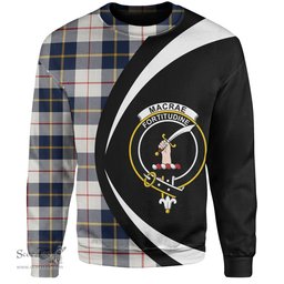 ScotsTee Shop Scottish MacRae of Conchra Modern Clan Crest Personalized Tartan Sweatshirt Circle Style Back Shirt with Your Text