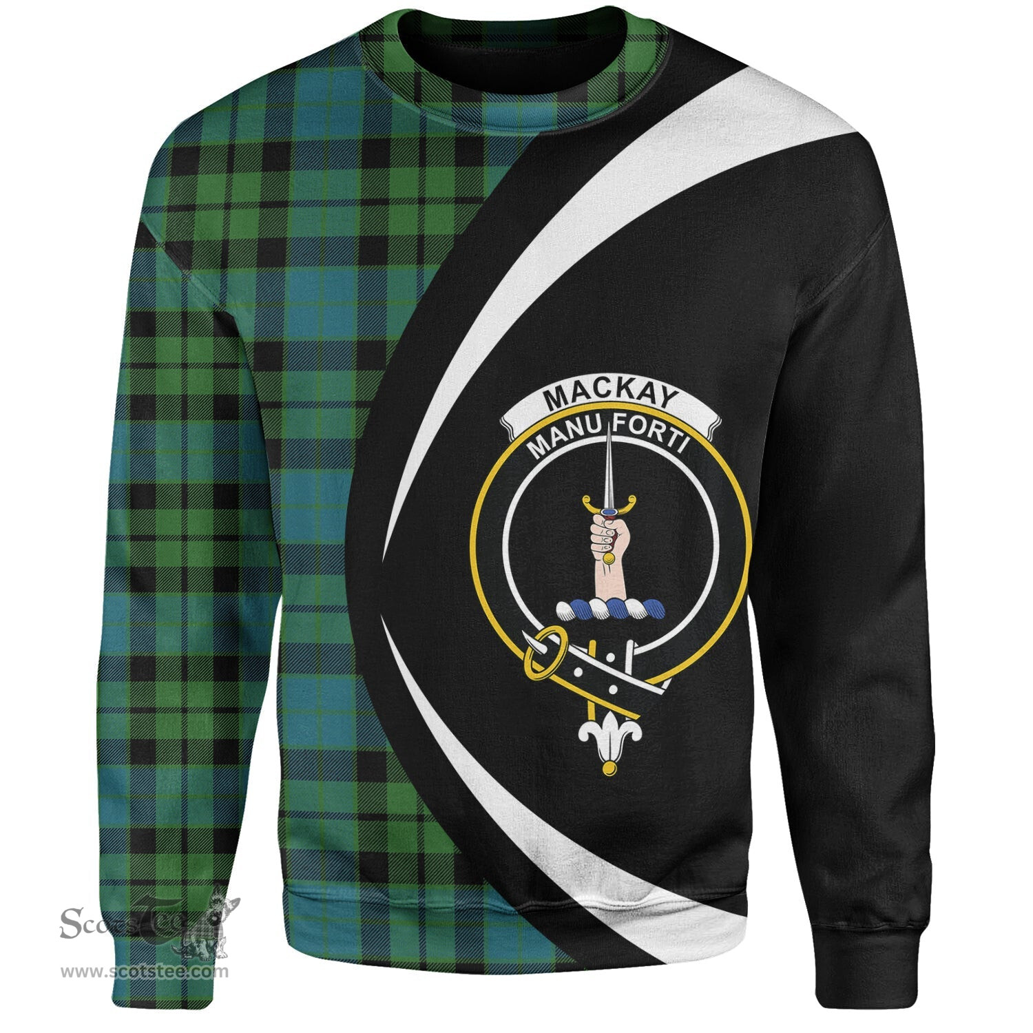 ScotsTee Shop Scottish MacKay Ancient Clan Crest Personalized Tartan Sweatshirt Circle Style Back Shirt with Your Text