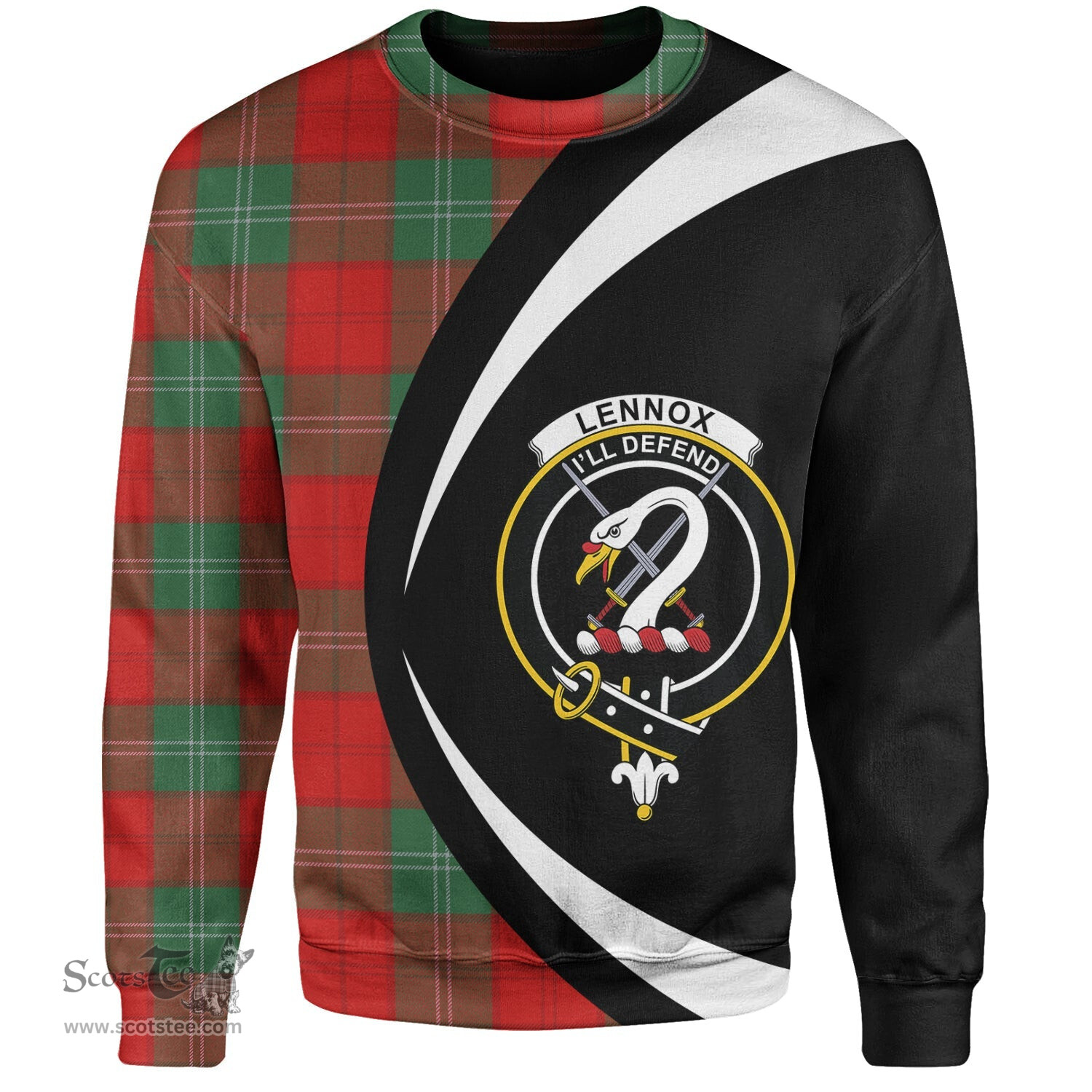 ScotsTee Shop Scottish Lennox Modern Clan Crest Personalized Tartan Sweatshirt Circle Style Back Shirt with Your Text
