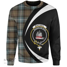 ScotsTee Shop Scottish MacNeil of Barra (MacNeil MacNeill) Weathered Clan Crest Personalized Tartan Sweatshirt Circle Style Back Shirt with Your Text