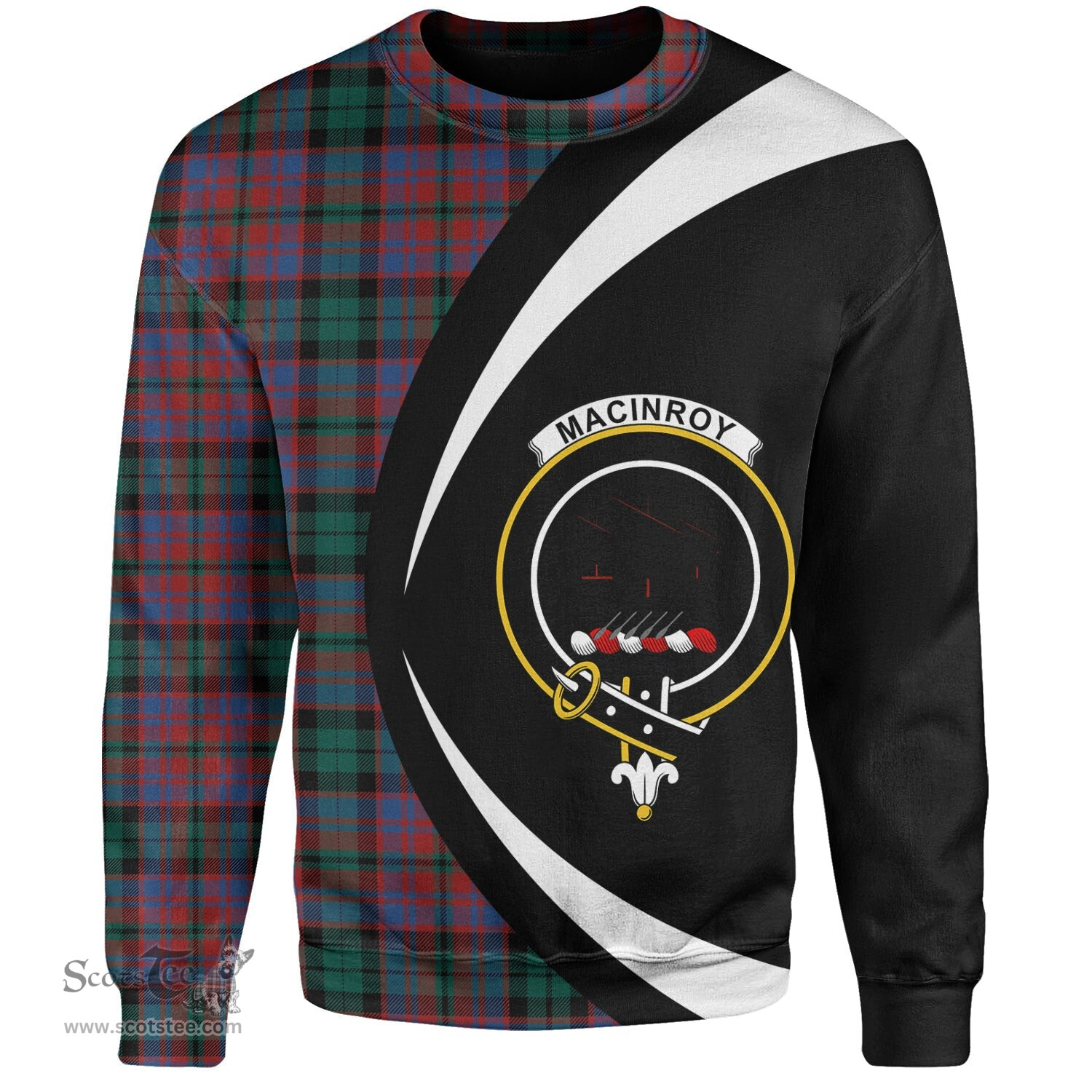 ScotsTee Shop Scottish MacInroy Modern Clan Crest Personalized Tartan Sweatshirt Circle Style Back Shirt with Your Text