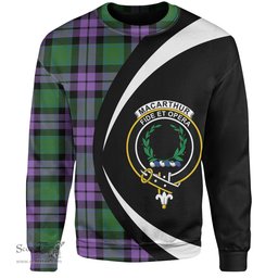 ScotsTee Shop Scottish MacArthur of Milton Ancient Clan Crest Personalized Tartan Sweatshirt Circle Style Back Shirt with Your Text