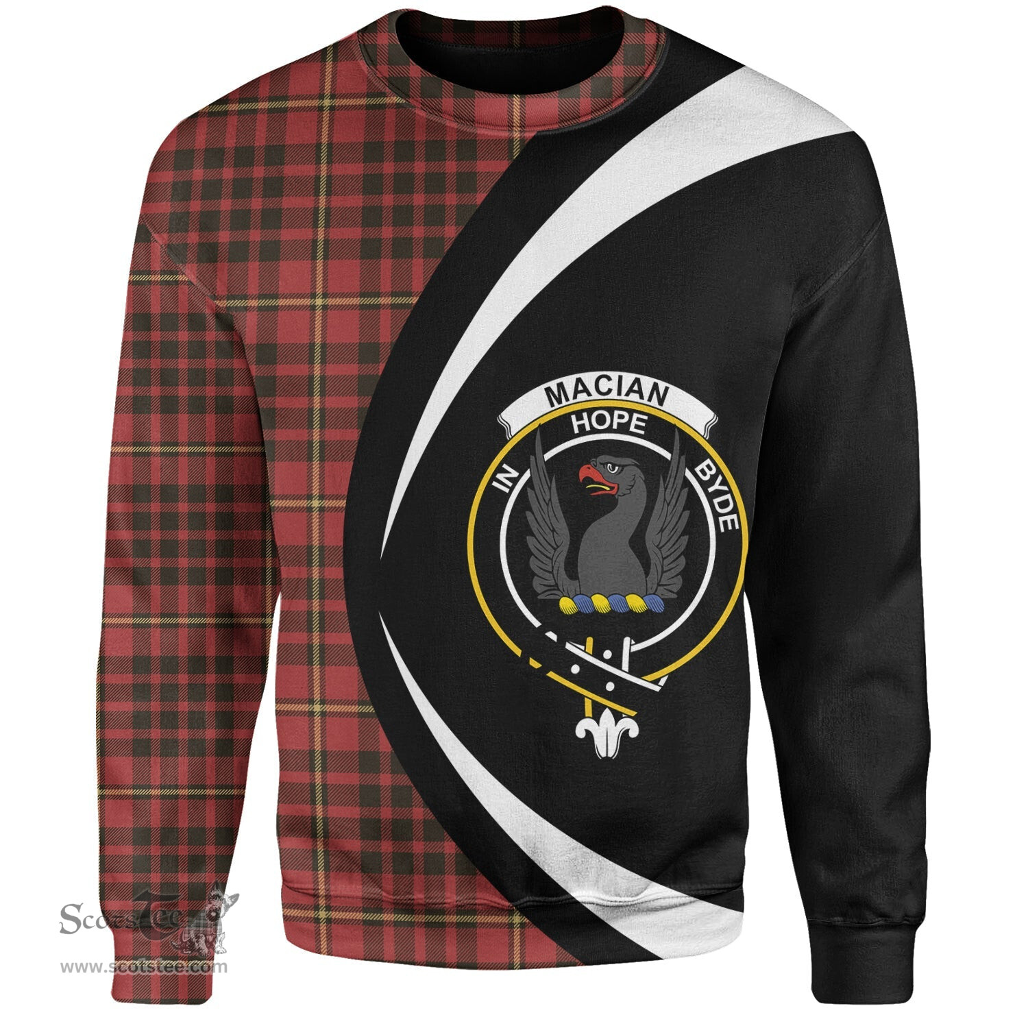 ScotsTee Shop Scottish MacIan Weathered Clan Crest Personalized Tartan Sweatshirt Circle Style Back Shirt with Your Text