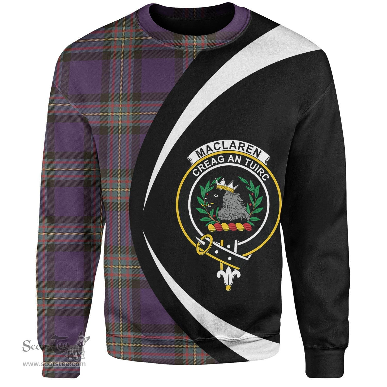 ScotsTee Shop Scottish MacLaren of Broich Weathered Clan Crest Personalized Tartan Sweatshirt Circle Style Back Shirt with Your Text