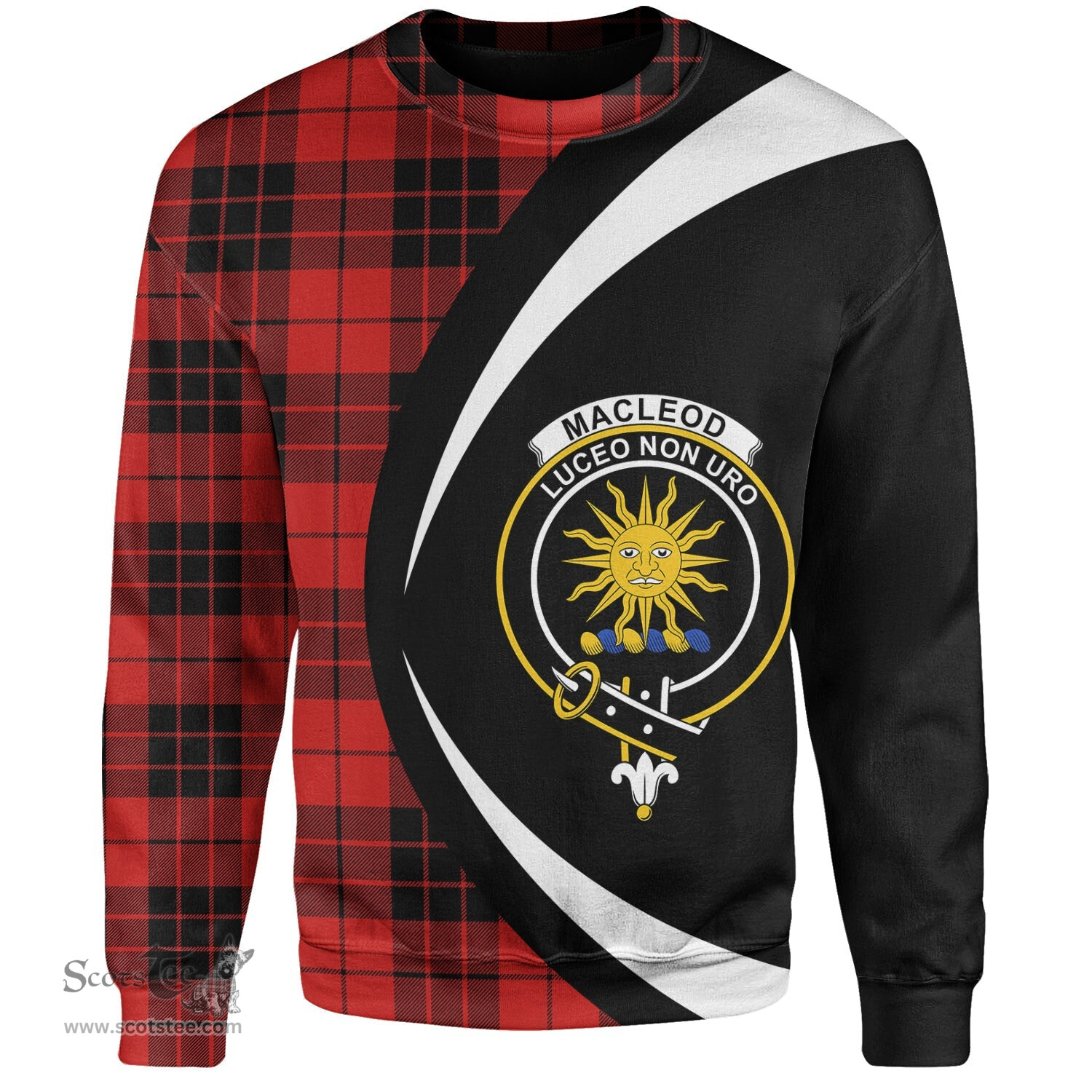 ScotsTee Shop Scottish MacLeod of Raasay Modern Clan Crest Personalized Tartan Sweatshirt Circle Style Back Shirt with Your Text
