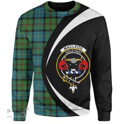 ScotsTee Shop Scottish MacLeod of Assynt Ancient Clan Crest Personalized Tartan Sweatshirt Circle Style Back Shirt with Your Text