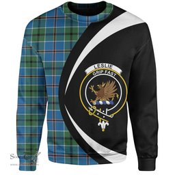ScotsTee Shop Scottish Leslie of the Hebrides Ancient Clan Crest Personalized Tartan Sweatshirt Circle Style Back Shirt with Your Text