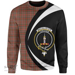 ScotsTee Shop Scottish MacAlister Ancient Clan Crest Personalized Tartan Sweatshirt Circle Style Back Shirt with Your Text