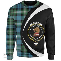 ScotsTee Shop Scottish Melville Ancient Clan Crest Personalized Tartan Sweatshirt Circle Style Back Shirt with Your Text