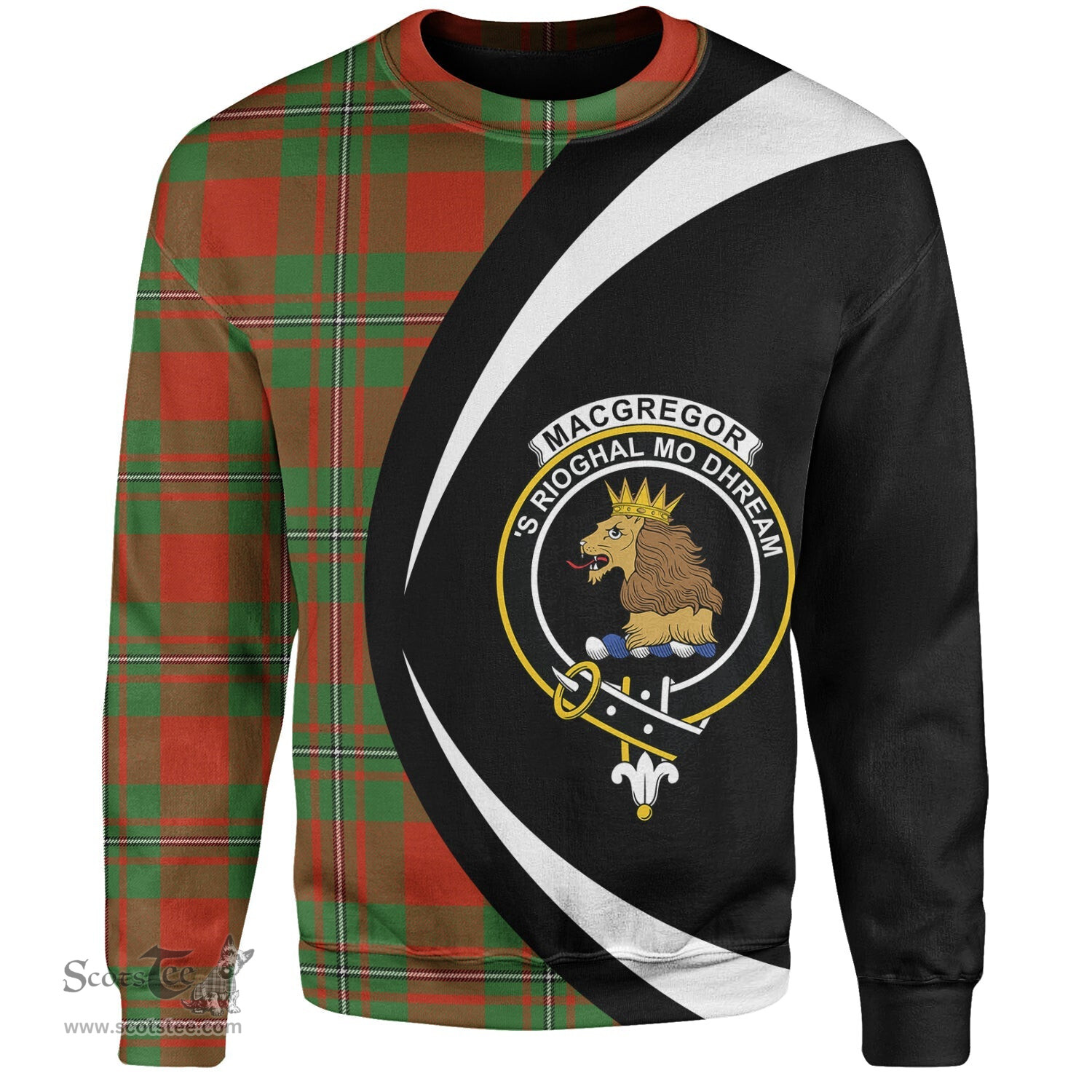 ScotsTee Shop Scottish MacGregor of Cardney (Gregor of Cardney) Ancient Clan Crest Personalized Tartan Sweatshirt Circle Style Back Shirt with Your Text