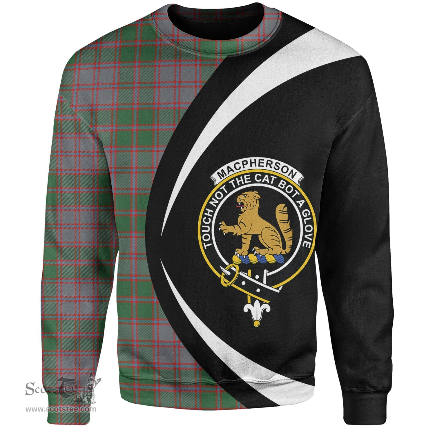 ScotsTee Shop Scottish MacPherson of Glentruim Modern Clan Crest Personalized Tartan Sweatshirt Circle Style Back Shirt with Your Text