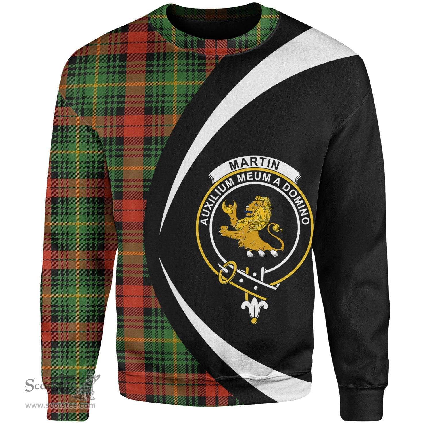 ScotsTee Shop Scottish Martin Ancient Clan Crest Personalized Tartan Sweatshirt Circle Style Back Shirt with Your Text