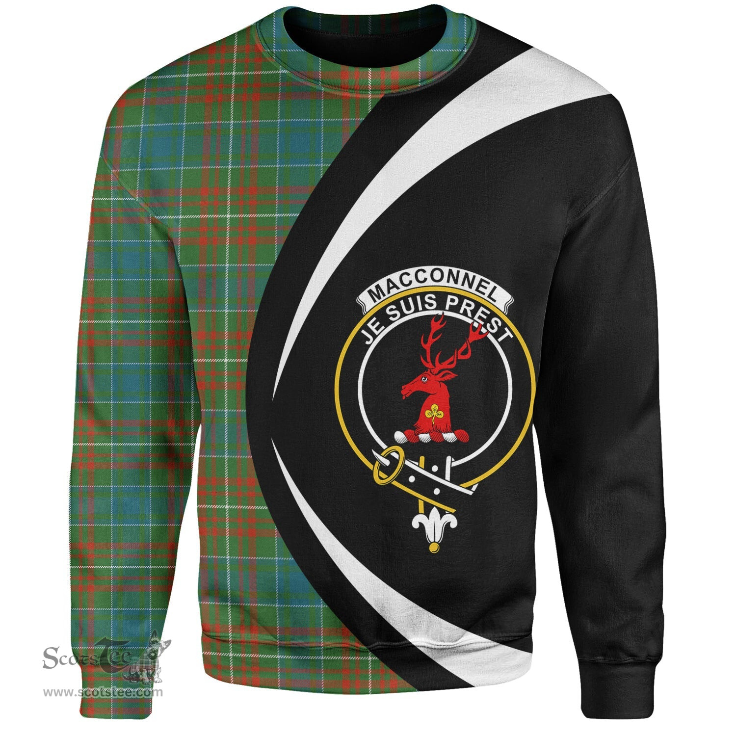 ScotsTee Shop Scottish MacConnell Ancient Clan Crest Personalized Tartan Sweatshirt Circle Style Back Shirt with Your Text