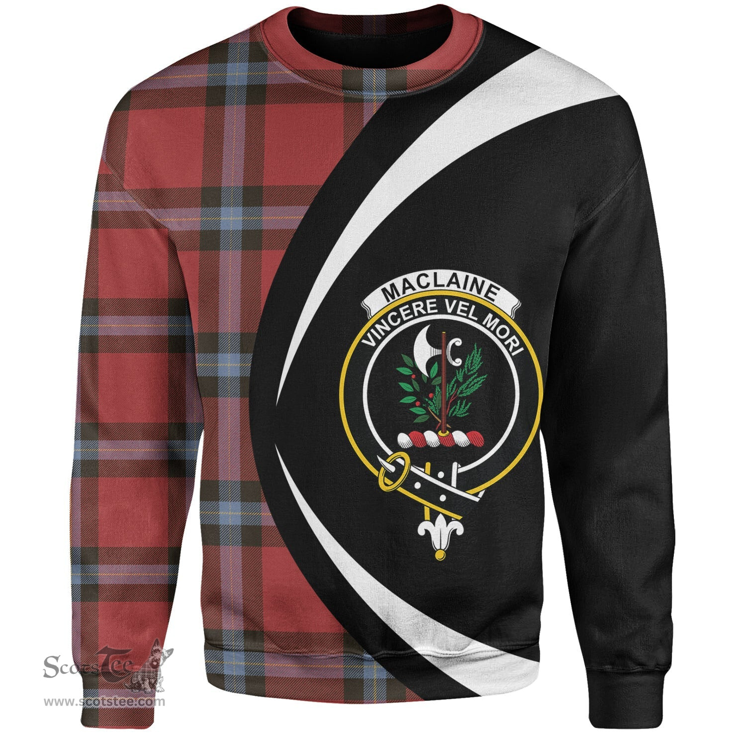 ScotsTee Shop Scottish MacLaine of LochBuie (Cockburn) (MacLaine of LochBuie) Weathered Clan Crest Personalized Tartan Sweatshirt Circle Style Back Shirt with Your Text
