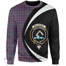 ScotsTee Shop Scottish MacHardy Weathered Clan Crest Personalized Tartan Sweatshirt Circle Style Back Shirt with Your Text