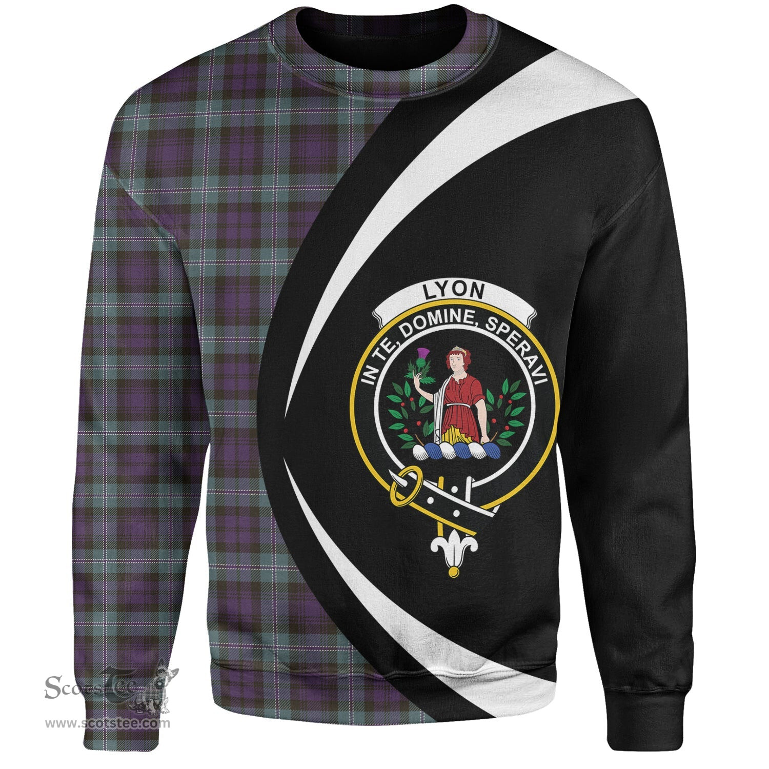 ScotsTee Shop Scottish Lyon ((Liall Lyall Lyle) Weathered Clan Crest Personalized Tartan Sweatshirt Circle Style Back Shirt with Your Text