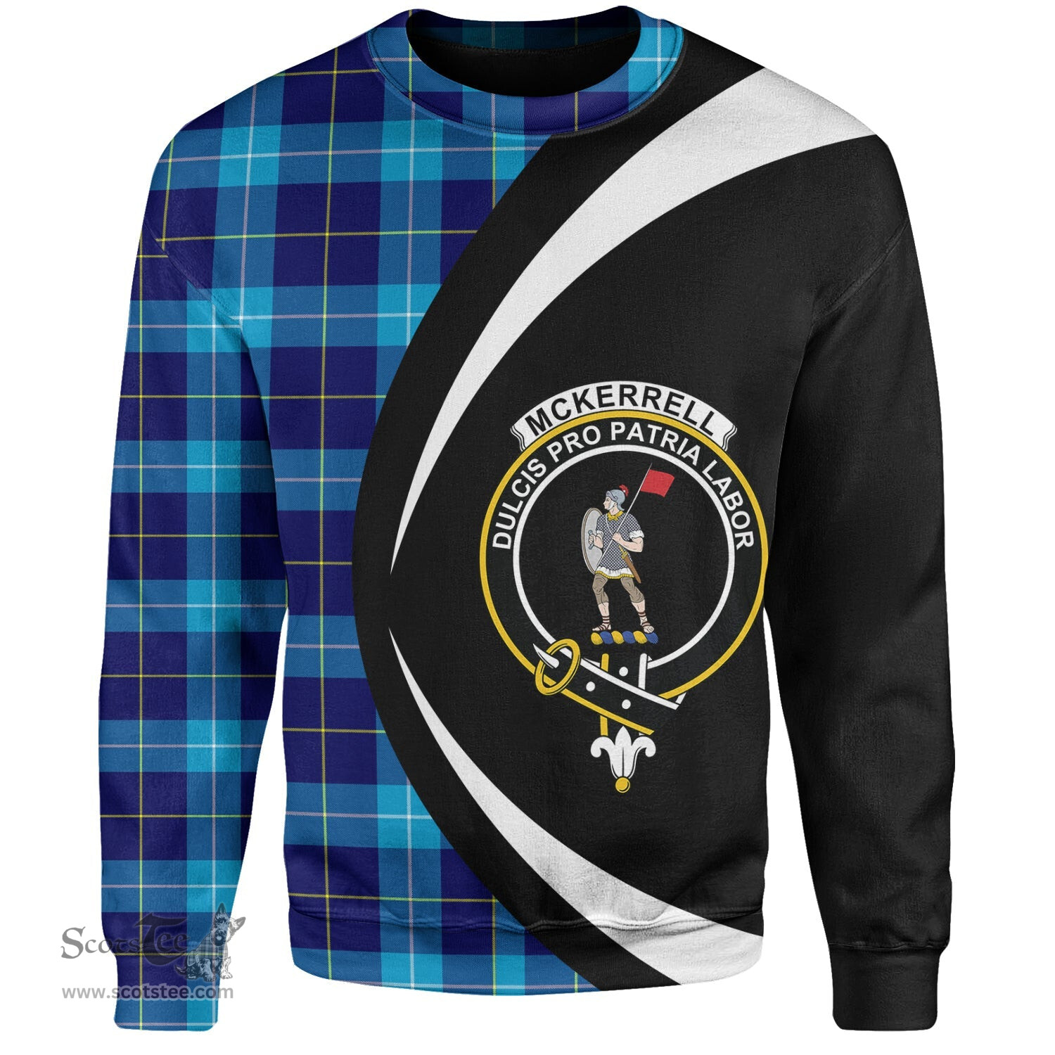 ScotsTee Shop Scottish McKerrell Clan Crest Personalized Tartan Sweatshirt Circle Style Back Shirt with Your Text