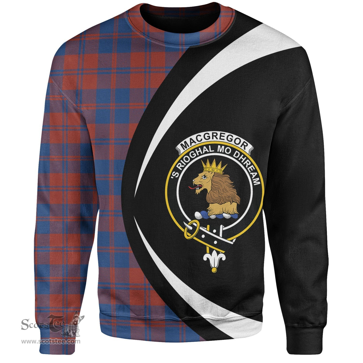 ScotsTee Shop Scottish MacGregor of Glengyle (Gregor of Deeside) Modern Clan Crest Personalized Tartan Sweatshirt Circle Style Back Shirt with Your Text