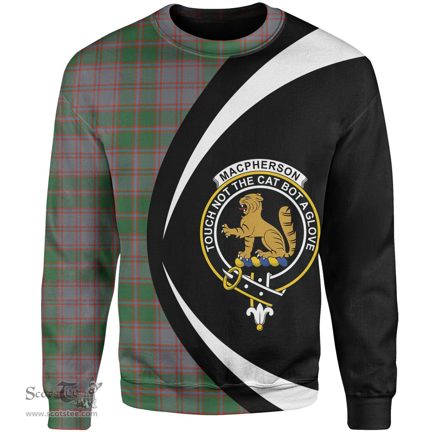 ScotsTee Shop Scottish MacPherson of Glentruim Ancient Clan Crest Personalized Tartan Sweatshirt Circle Style Back Shirt with Your Text