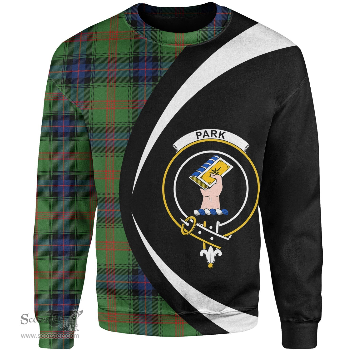 ScotsTee Shop Scottish Park Modern Clan Crest Personalized Tartan Sweatshirt Circle Style Back Shirt with Your Text
