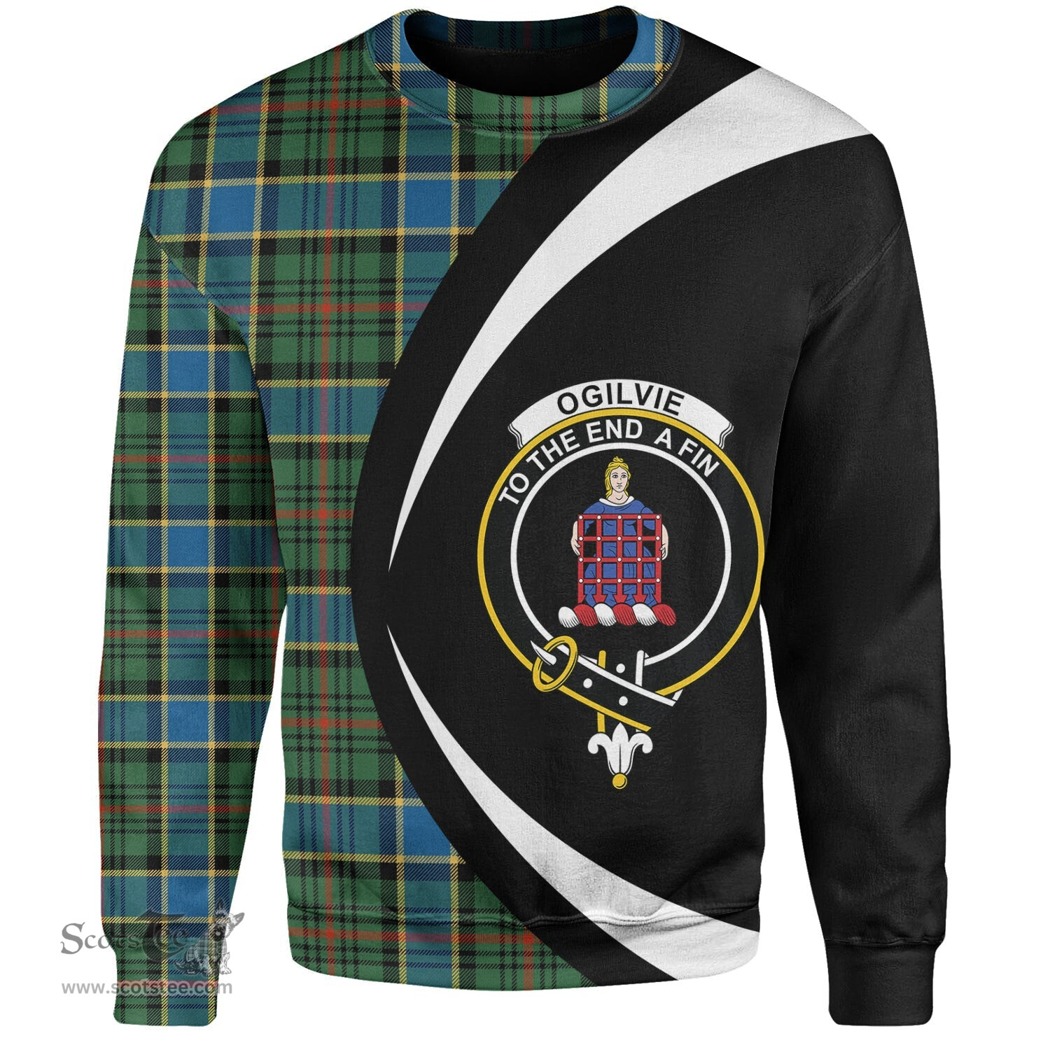 ScotsTee Shop Scottish Ogilvie of Inverarity (Wilson) Ancient Clan Crest Personalized Tartan Sweatshirt Circle Style Back Shirt with Your Text
