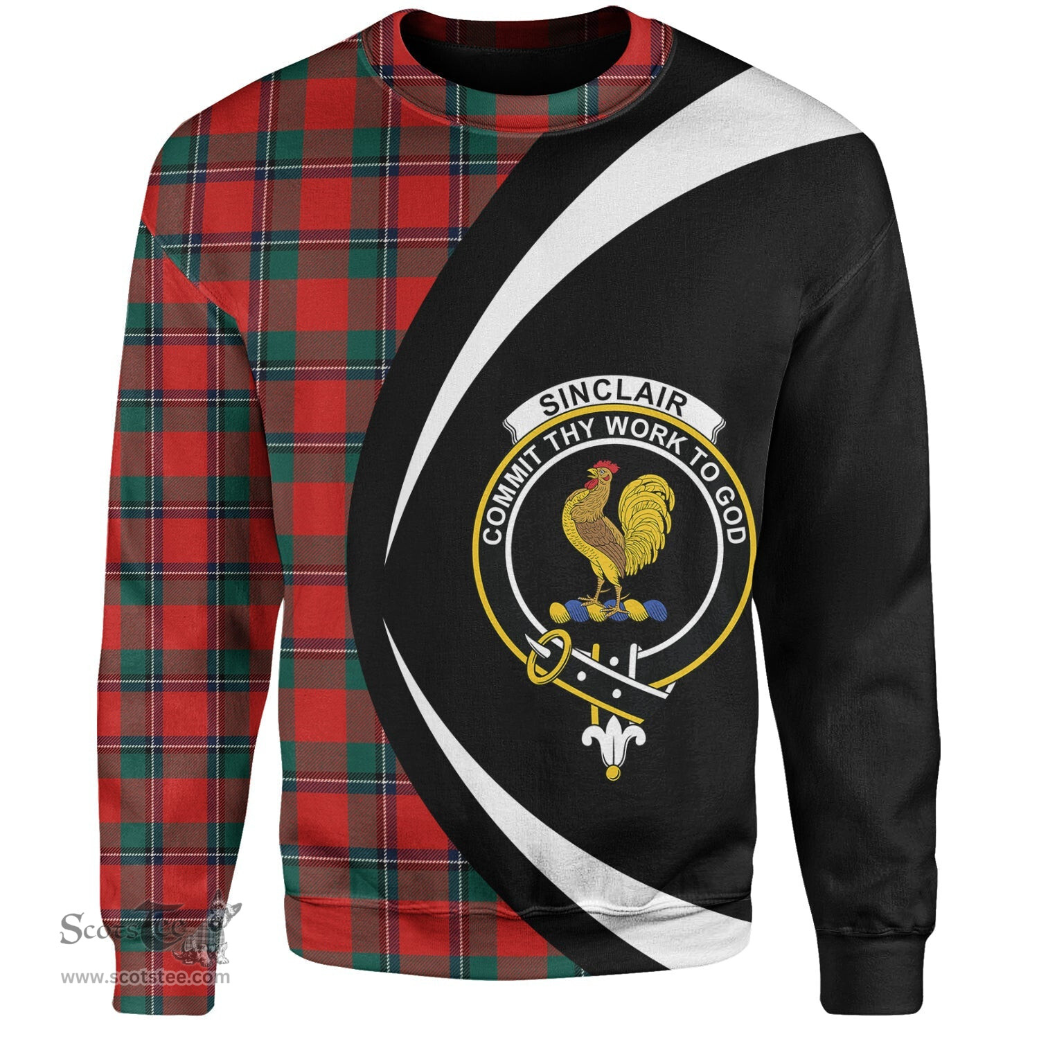 ScotsTee Shop Scottish Sinclair Modern Clan Crest Personalized Tartan Sweatshirt Circle Style Back Shirt with Your Text