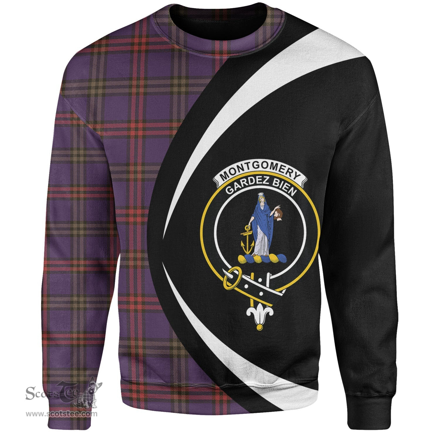 ScotsTee Shop Scottish Montgomery Weathered Clan Crest Personalized Tartan Sweatshirt Circle Style Back Shirt with Your Text
